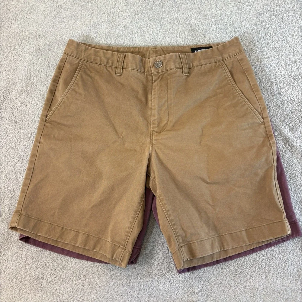 Bonobos Mens 32 (34) Washed Chino Shorts Lot 2 Pair Tan Burgundy Stretch 8
